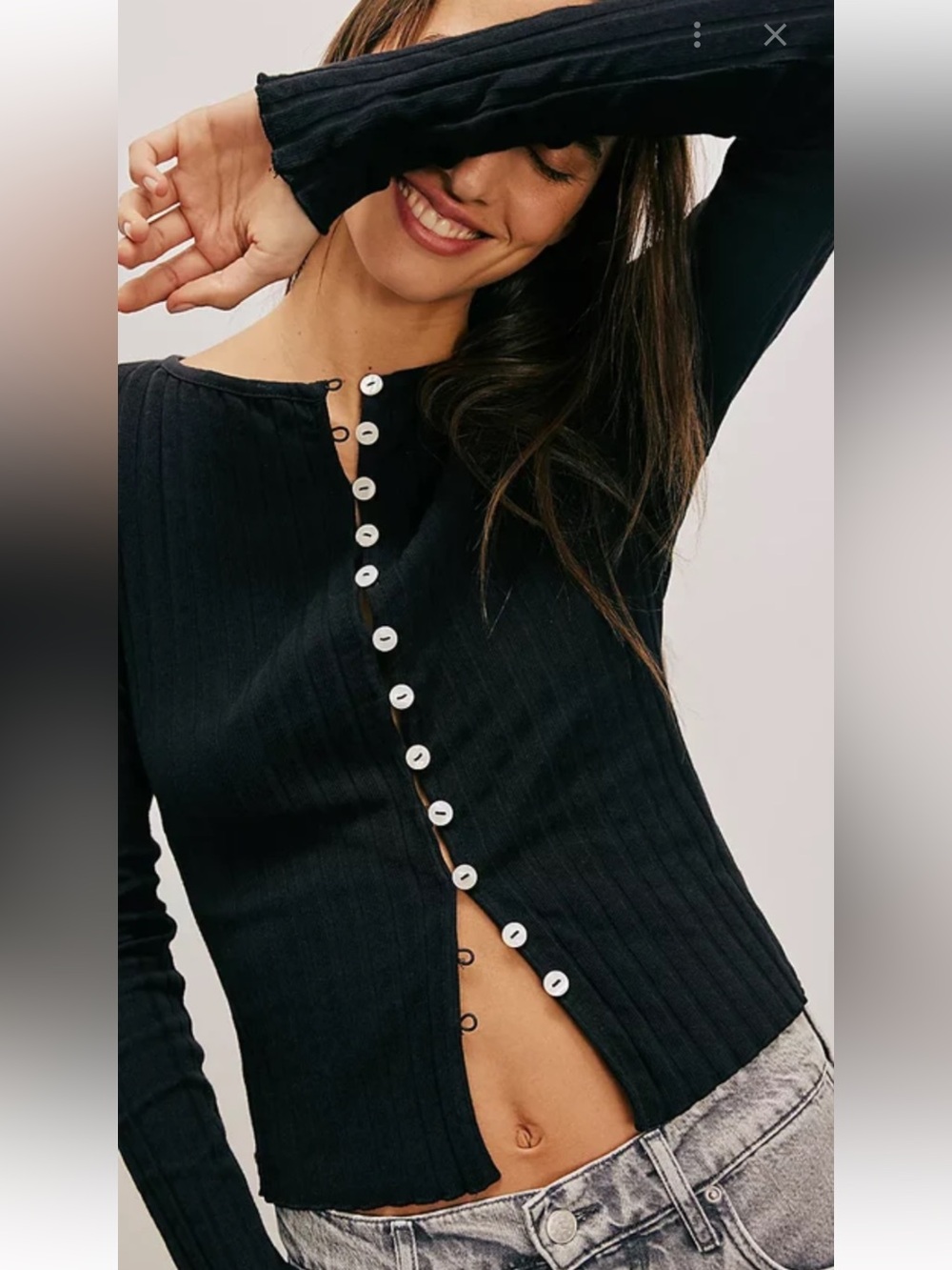 NWOT Free People Black Ribbed Tilly Long Sleeved Slim Fit Sweater M Stretch